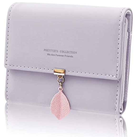 OUSITAID Wallets for Women Leaf Card Holder Trifold Small Wallets Silm Wallets Zipper Coins Pocket with ID Window, Gray