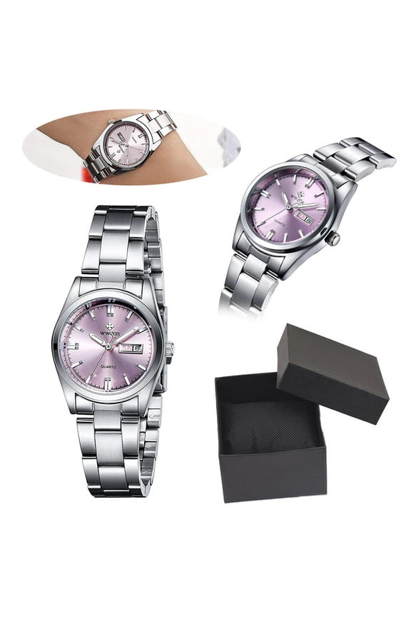 Women's Watches Luminous Waterproof Calendar Ladies Stainless Steel Dress Quartz Wrist Watch (Pink)