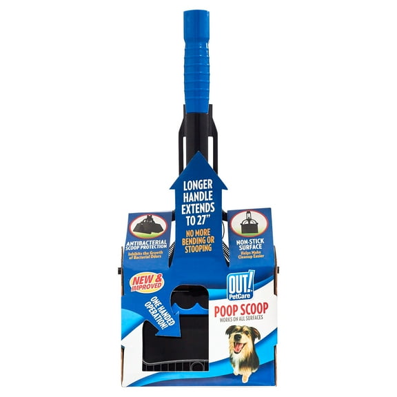 OUT! Dog Pooper Scooper with Easy Squeeze Handle - Black and Blue