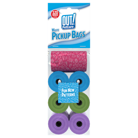 OUT! PetCare Dog Waste Pickup Bags, 8 Rolls - Blue. Orange, Green - 120ct.