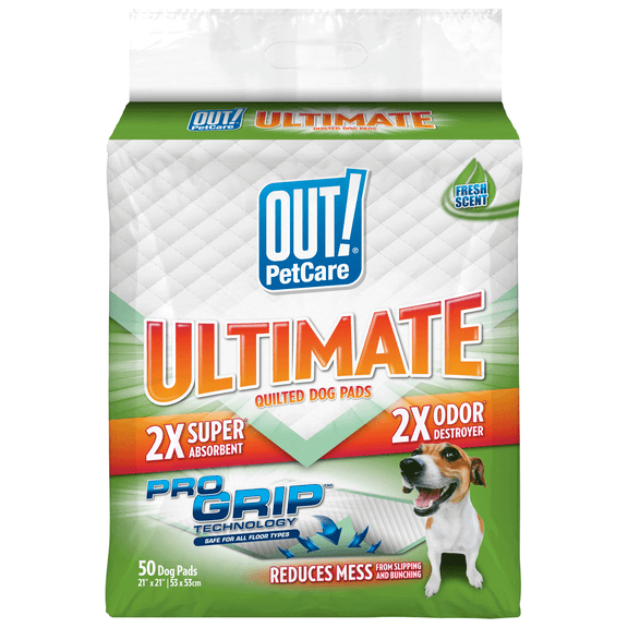 OUT! Petcare Ultimate Quilted Pro-Grip Dog Pads, 21 x 21in. 50 Count