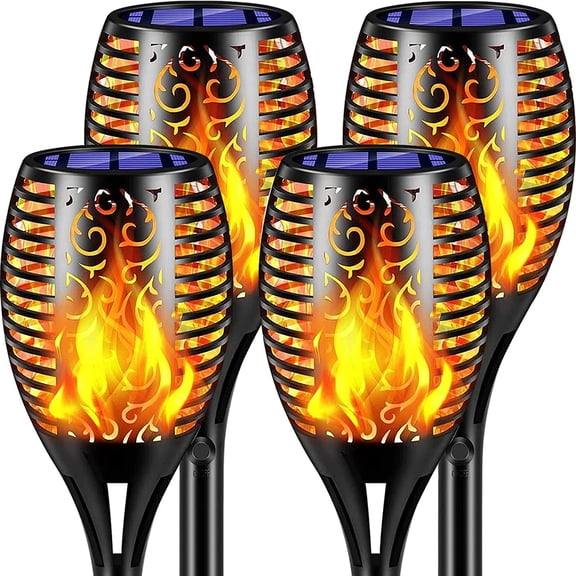 OUTAD FiveHome 96 LED Solar Torch Lights Outdoor 4 Pack, Warm Lights with Dancing Flickering Flames, Waterproof Landscape Decorations Garden Pathway Light with Auto On/Off Dusk to Dawn