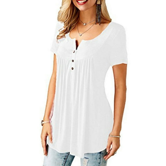 OUTAD Loose Button-Up Blouse Casual Tops & T-Shirts (Women's), Size L
