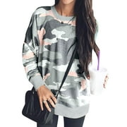 NFTOEIULA OUTAD Nlife Women's Long Sleeve Camouflage Print Tops, M