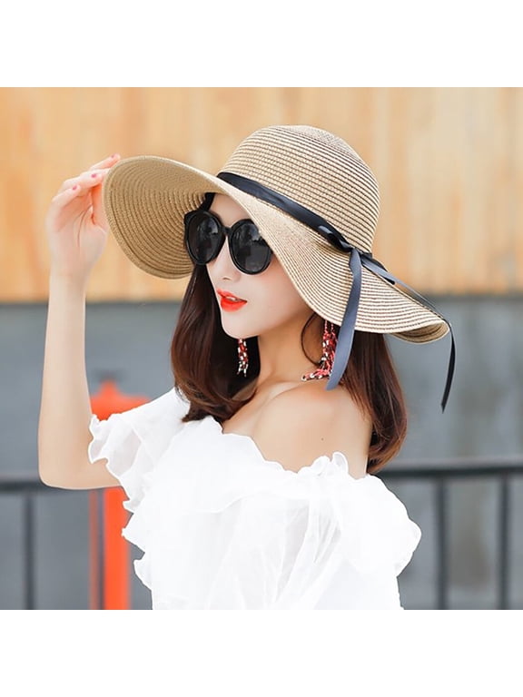 Women's Beach Hat Portable Packable Roll Up Wide Brim Sun Visor UV Protection Floppy Crushable Straw Beach Hat Bonnet Beach Cap Sun Hat for Women Ladies, Black, Khaki, Navy