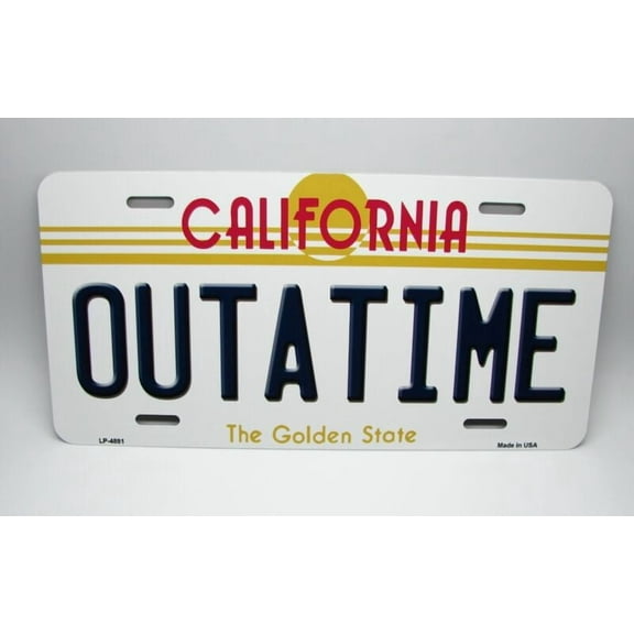 OUTATIME CALIFORNIA METAL CAR LICENSE PLATE TAG.BACK TO THE FUTURE LICENSE PLATE - Aluminum ( 12 inch x 6 inch )