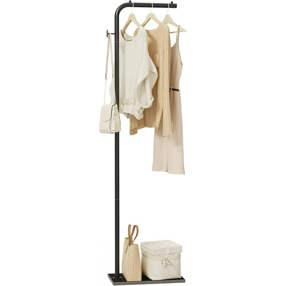 OUTBROS Coat Rack, Portable L-shaped Clothes Rack with Hook, Modern Hanger, Sturdy Freestanding Metal Clothing Rack, Used in Bedroom, Entrance and Living Room, 15.3 x 10.2 x 70.8 inch, Black