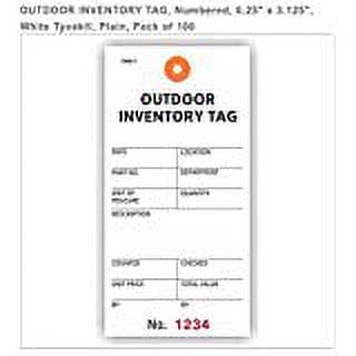 OUTDOOR INVENTORY TAG, Numbered, 6.25" x 3.125", White Tyvek?, Plain, Pack of 100