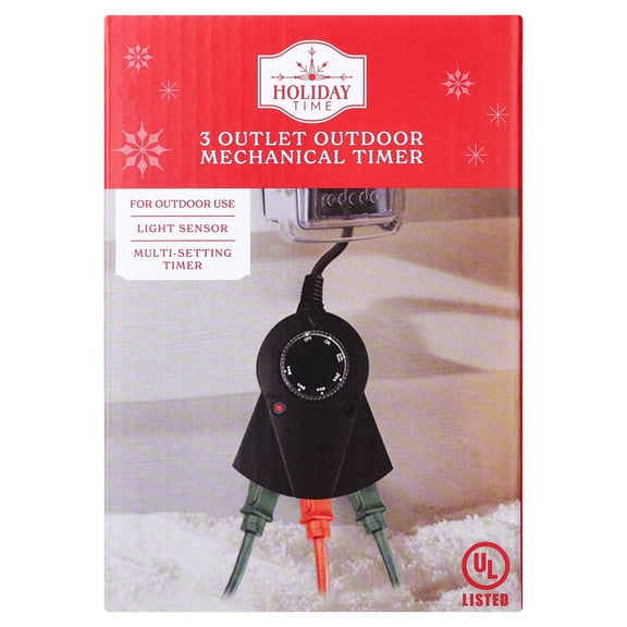Outdoor 3-Outlet Mechanical Timer, Black, by Holiday Time
