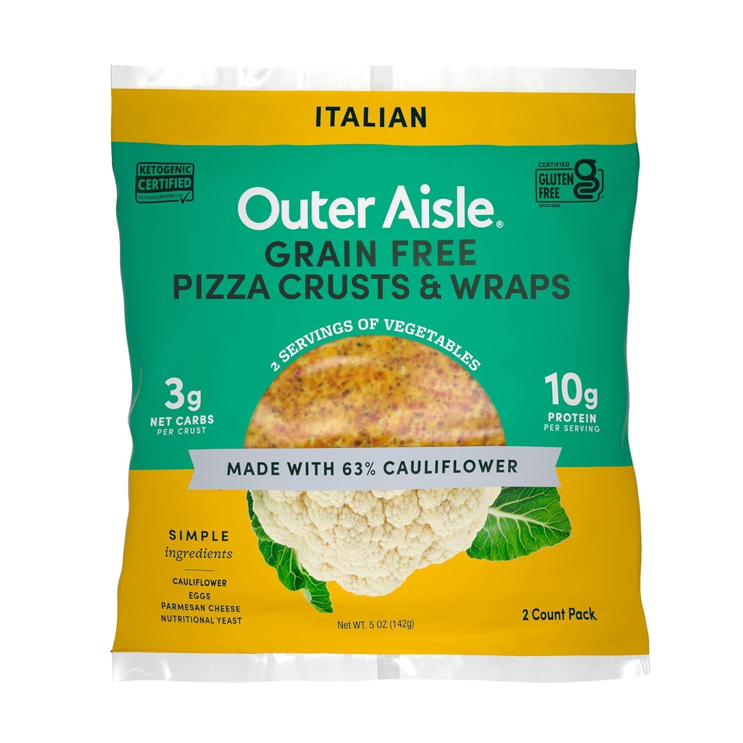 OUTER AISLE Cauliflower Pizza Crusts Italian Keto, Gluten , Low