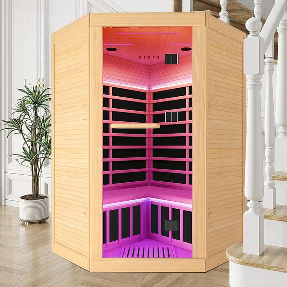OUTEXER 2 to 3 Person Infrared Sauna Home Saunas,2100W Low EMF Canadian Hemlock Luxury Indoor Saunas Dry Sauna Home Spa Room with 7 Chromotherapy, Reading Lights, Bluetooth Speakers, Oxygen Bar