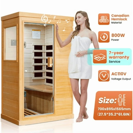 OUTEXER 800W Far Infrared Sauna with Carbon Heaters, Canadian Hemlock , Indoor Use