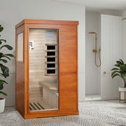 OUTEXER Far Infrared Sauna Home Saunas for 1Person, Indoor Sauna Hemlock Wood Dry Sauna with Digital Controler,Bluetooth Player,5 Heating Panels, Perfect Christmas Birthday Gift for Family Friends