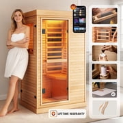 Syedee Far Infrared Sauna Home Sauna Spa Room Canadian Hemlock Wood 1000W Indoor Saunas Low EMF 110V with Control Panel and Tempered Glass Door