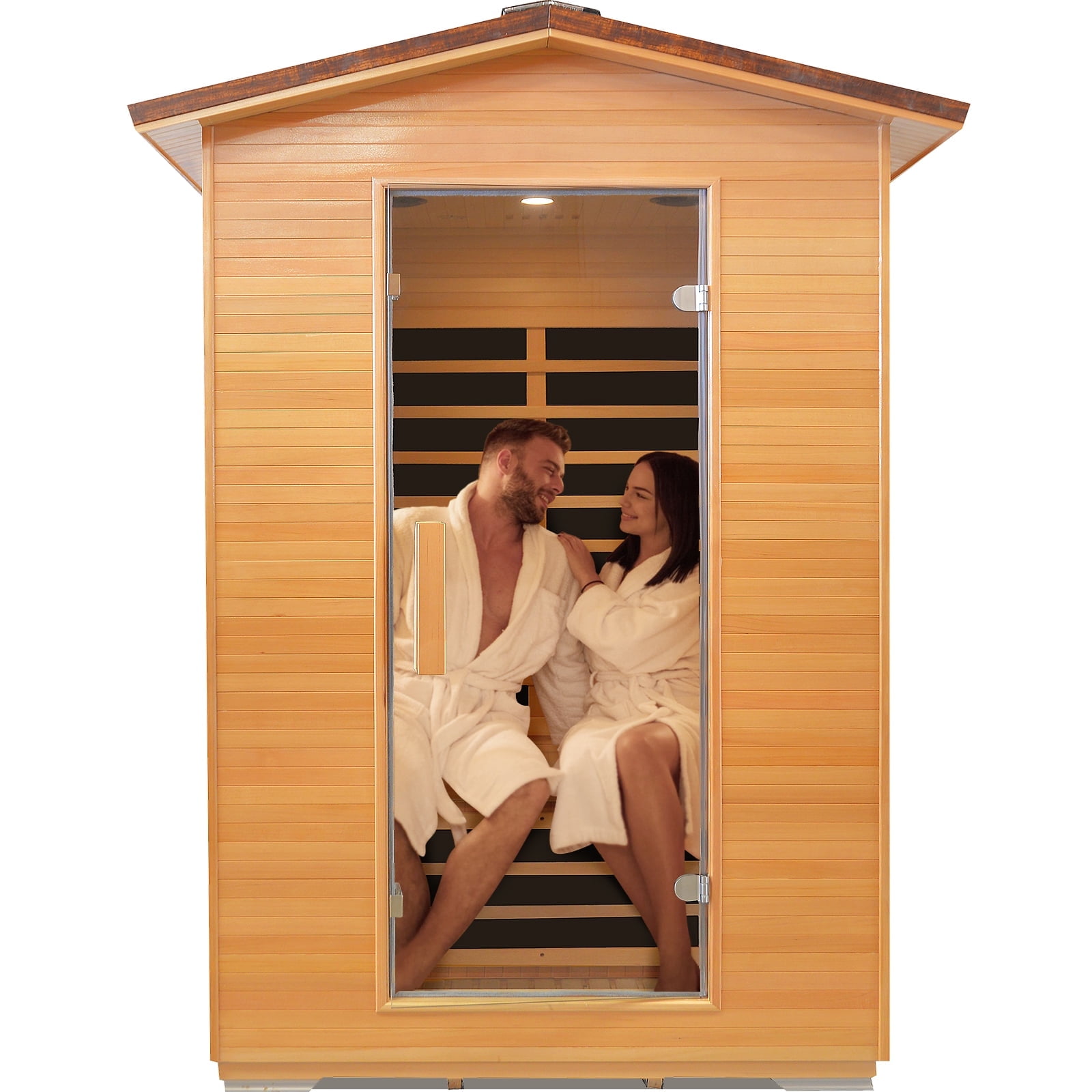 OUTEXER Outdoor Sauna 2 Person Far Infrared Sauna, Canadian Hemlock, Home Sauna Withstand Outdoor Temp -10-149, Low EMF Sauna Room for Home, Low EMF Heaters with Reading Light and Bluetooth Speaker