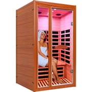 OUTEXER Saunas 1-2 Person Far Infrared Sauna Two Person Home Sauna with Okoume Wood, Dry Sauna Low EMF Indoor Sauna with Chromotherapy Lights and Bluetooth Speakers for House and Gym