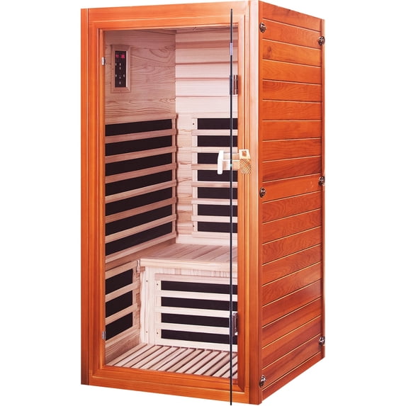 OUTEXER 1-Person Home Sauna, 1495W Dry FAR Infrared Sauna Room Indoor with Low EMF, Bluetooth Speakers & Color Lighting for Gym or Home