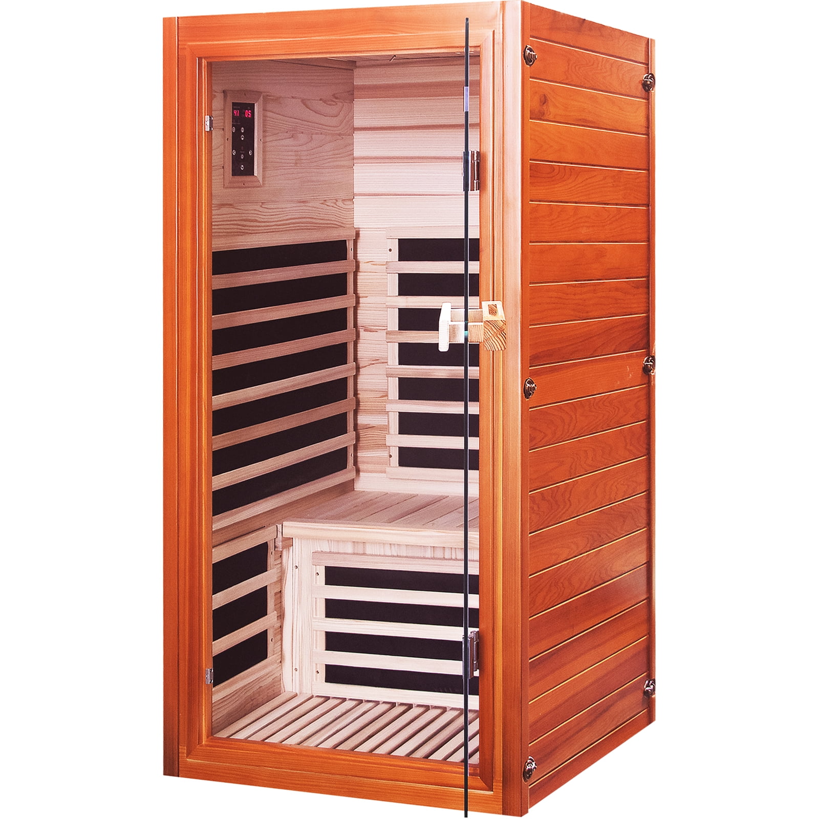 OUTEXER Saunas 1 Person FAR Infrared Sauna for Indoor, 1495W Home Sauna Low EMF Dry Sauna Room with Gypsophila Light, Colorful Lights & Bluetooth Speakers for Home and Gym
