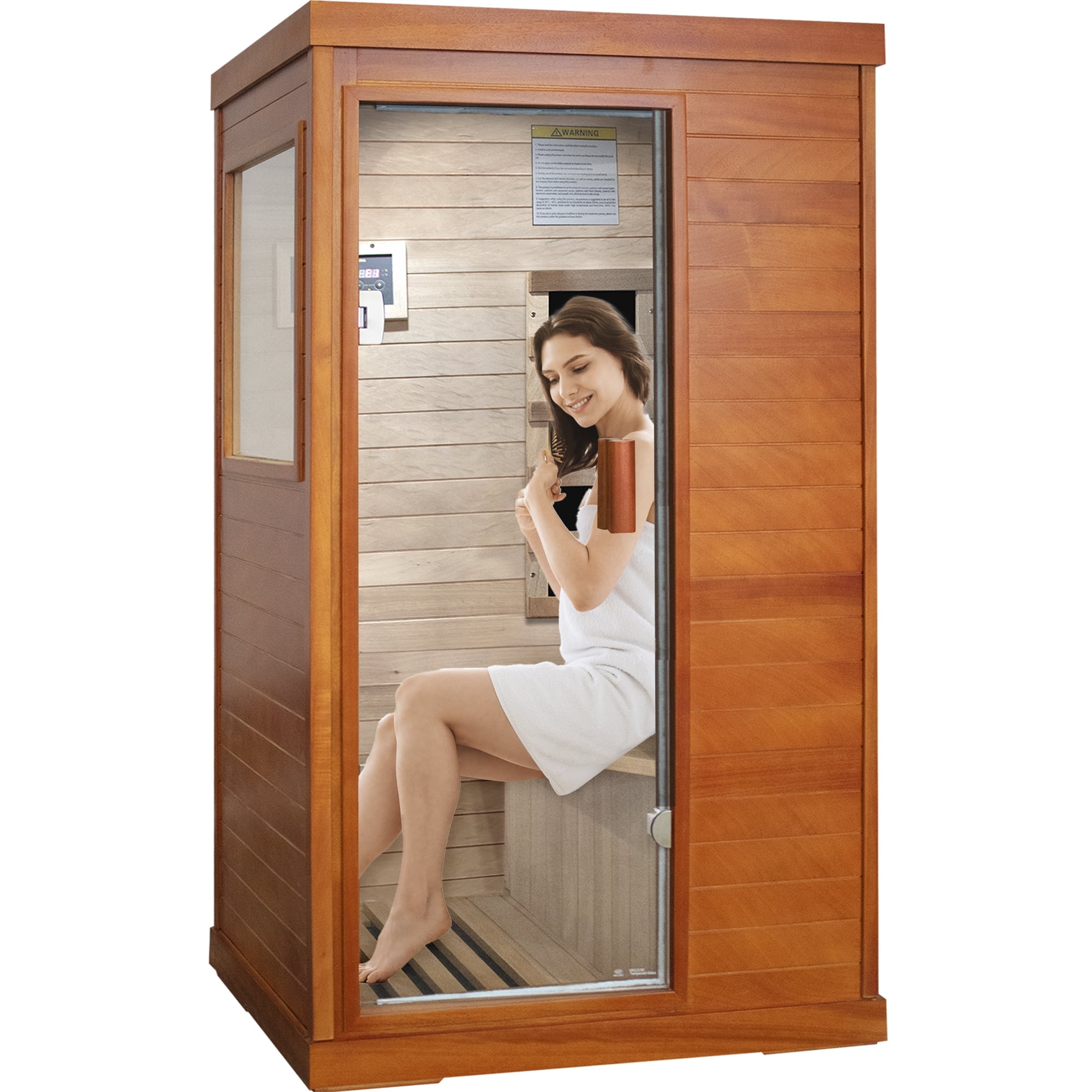 OUTEXER Saunas Home Sauna Indoor African Okoume Sauna 1 Person, Low EMF Far Infrared Sauna with Bluetooth Speaker, Reading Light for Home, Living Room Bathroom Gym
