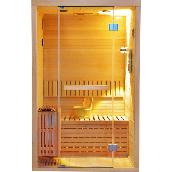 OUTEXER Traditional Saunas Steam Sauna for Home, 3000W Canadian Hemlock 2 Person Sauna Indoor Spa Room with Sauna Stone, Water Bucket and Ladle, Two Person Traditional Steam Sauna for Home Gym