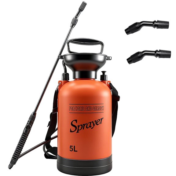 OUTGOO 1.3 Gallon Pump Sprayer for Garden Sprayer for Weeds, Lawn Care 52” Long Hose, 2 Nozzles & Easy Carry Handle Durable & Lightweight