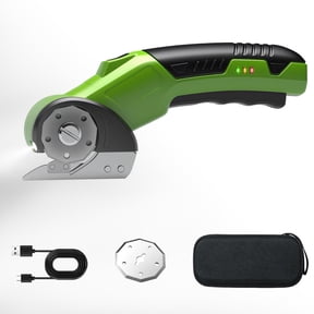 OUTGOO Cordless Electric Scissors, 3.5V Rechargeable Cardboard Box Cutter with Safety Lock & LED Light, Power Rotary Cutter for Fabric Carpet Leather