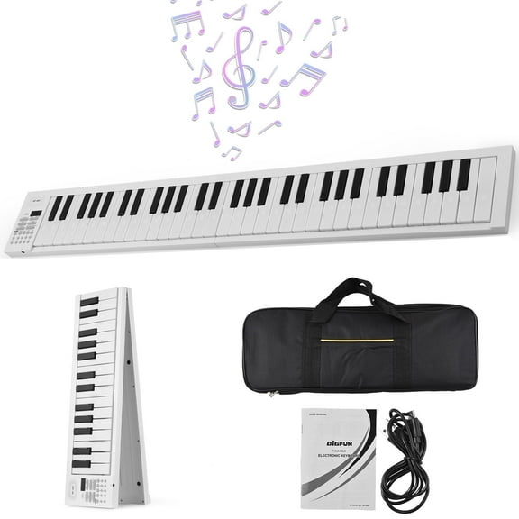 OUTGOO 61 Keys Folding Piano Keyboard, Portable Electric Keyboard Piano with Teaching Mode, Recording, Playback, Carrying Bag and Power Supply, Digital Music Keyboard for Kids Adult Beginners