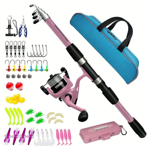 OUTGOO Kids Fishing Pole, Portable Telescopic Fishing Rod and Reel Combo Kit - with Spincast Fishing Reel Tackle Box for Girls, Youth