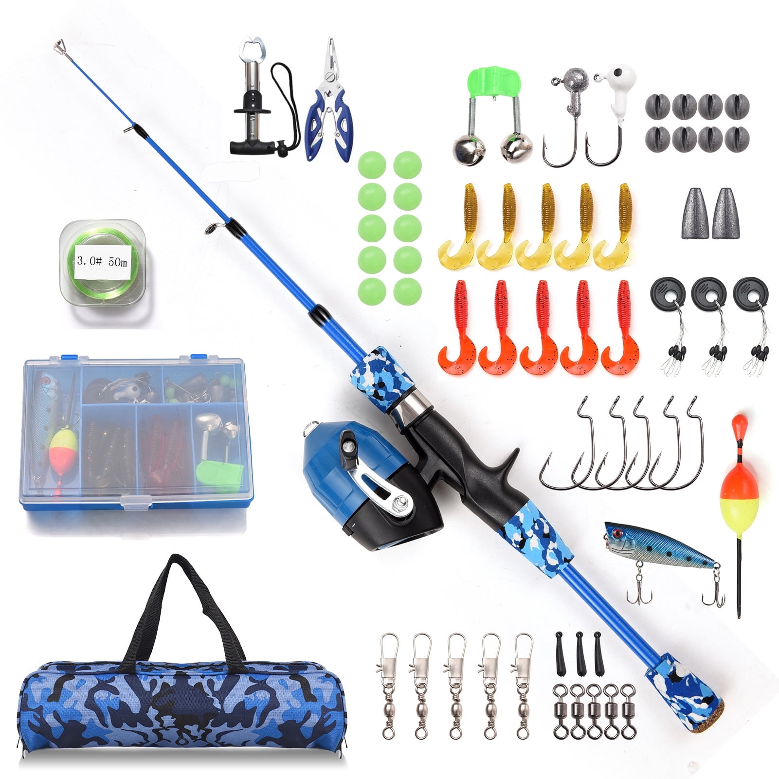 OUTGOO Kids Fishing Pole with Spincast Reel Telescopic Fishing Rod Combo Full Kits for Boys, Girls, and Adults