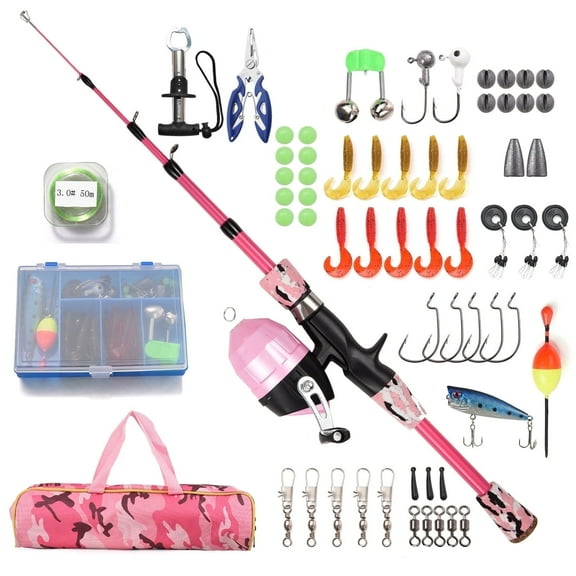 OUTGOO Kids Fishing Pole with Spincast Reel Telescopic Fishing Rod Combo Full Kits for Boys, Girls, and Adults