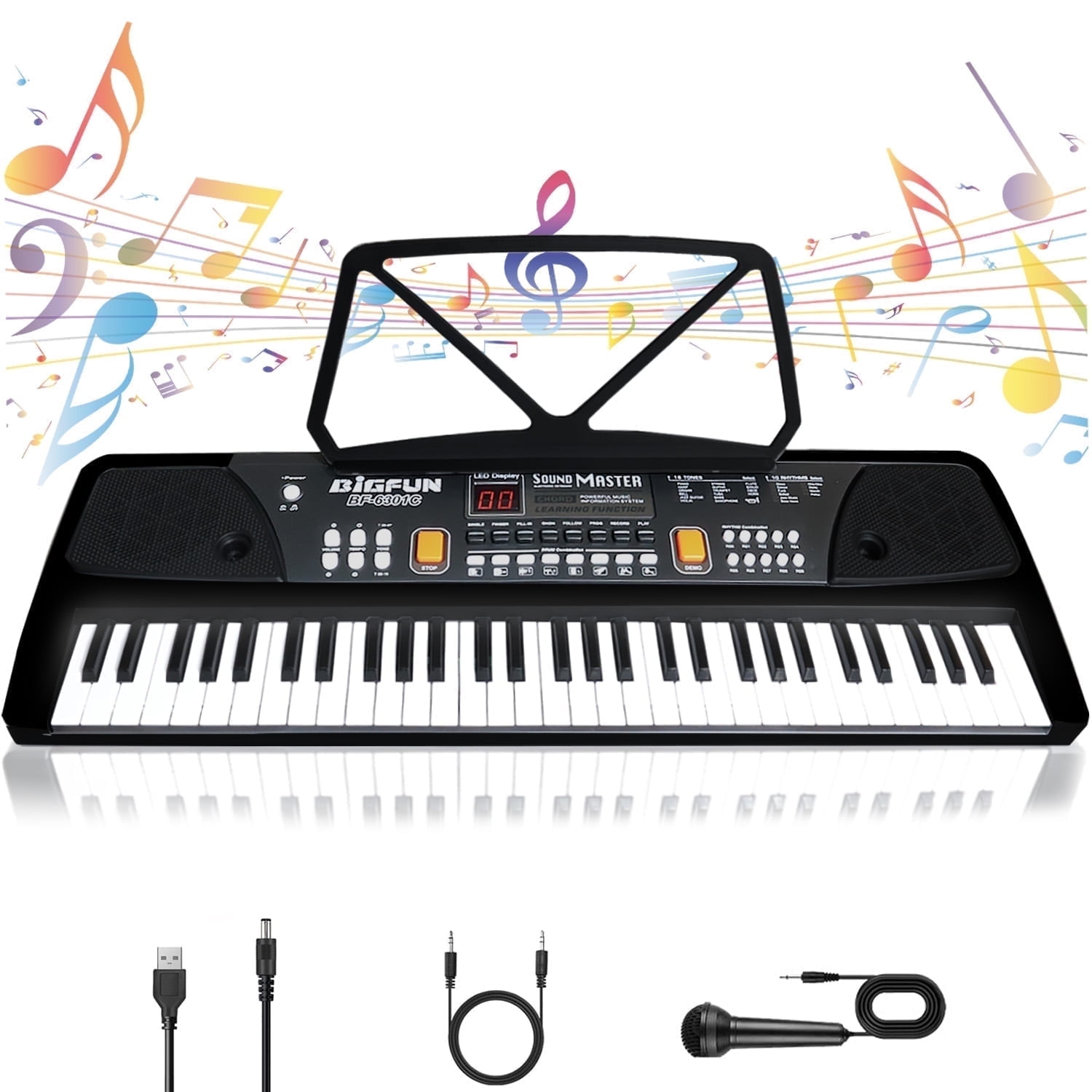 OUTGOO Kids Keyboard Piano, Portable 61 Keys Piano Keyboard for Beginners, Electronic Digital Piano with Built-in Dual Speaker, Microphone and Music Stand, for Boys Girls Ages 3-12