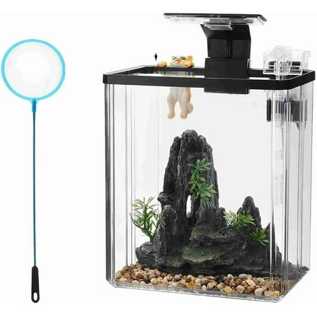 OUTGOODS 1.5G Cube Aquarium Kit, Acrylic w/LED Light & Filter, Desktop Fish Tank