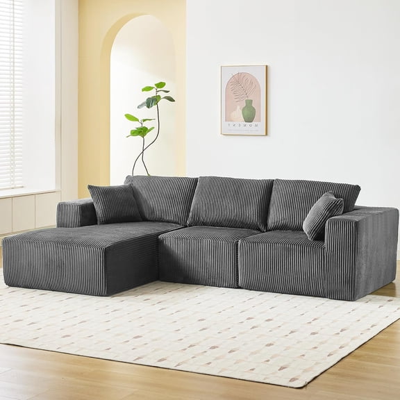 OUTGOODS 108" L-Shape Cloud Sectional, Modular Corduroy Sofa, Left-Facing, Gray
