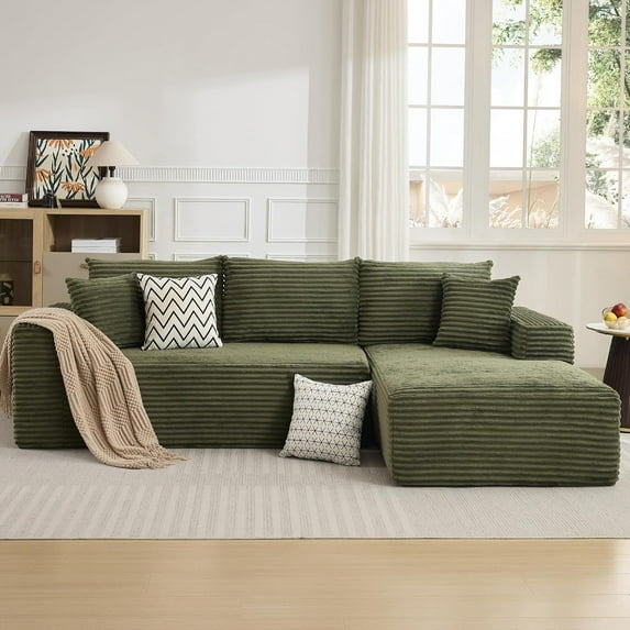 OUTGOODS 108" Modular Sectional Sofa, L-Shaped Plush Corduroy, Black/Charcoal/Beige/Olive
