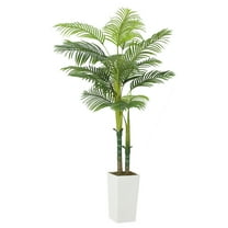 OUTGOODS 5/6FT Artificial Palm Tree, Realistic Faux Plant w/White Planter (60" & 72")