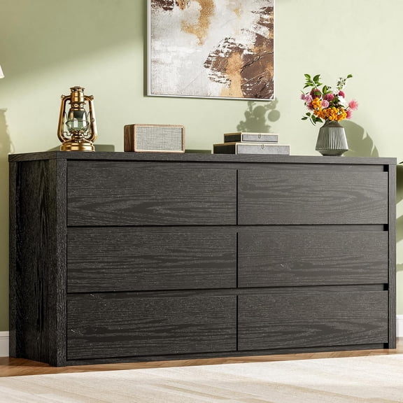 OUTGOODS 6 Drawer Dresser for Bedroom, Wide Wood Chest of Drawers Handle Free, Large Modern Dresser Storage Cabinet for Living Room, Hallway Entryway