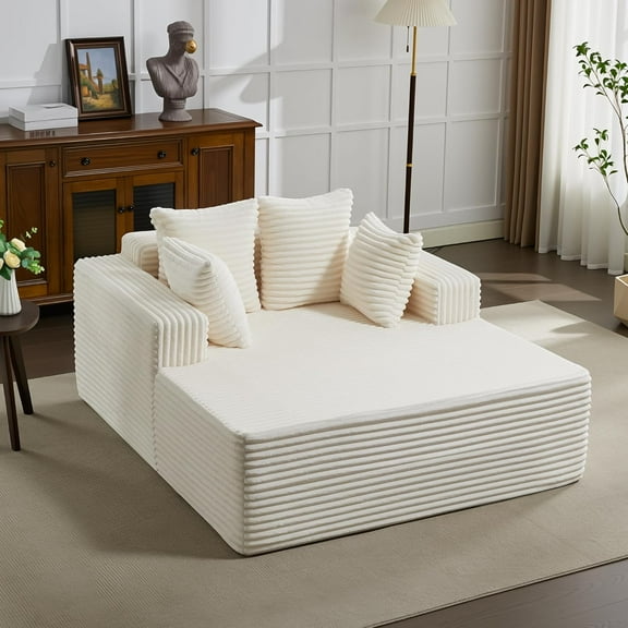 OUTGOODS 61" Oversized Corduroy Chaise Lounge, Deep Seat Sofa with Pillows, No Assembly
