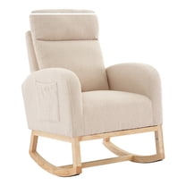 OUTGOODS Classic Wingback Rocking Chair w/Wood Frame, Fleece/Linen/PU Upholstery, 4 Colors