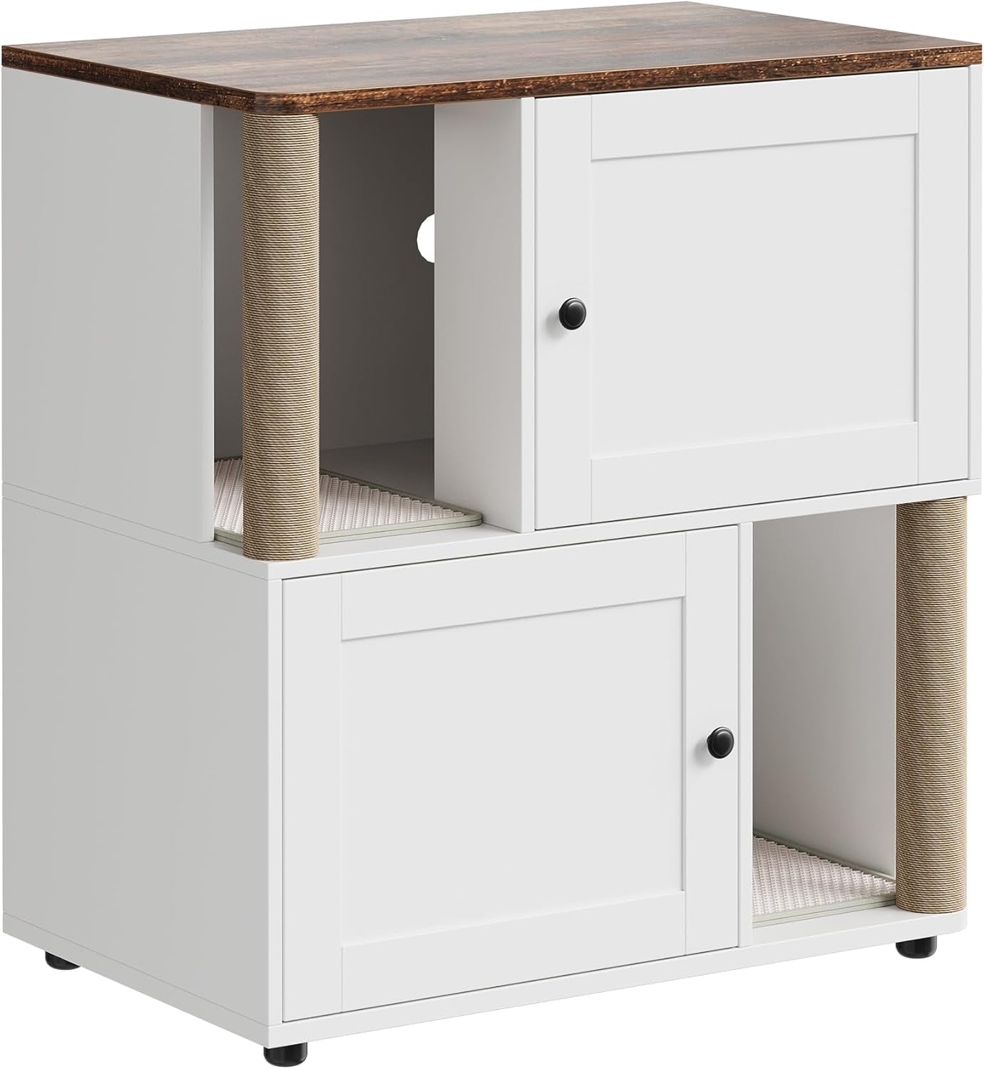 OUTGOODS Double Cat Litter Box Enclosure Furniture, Engineered Wood, Natural Finish