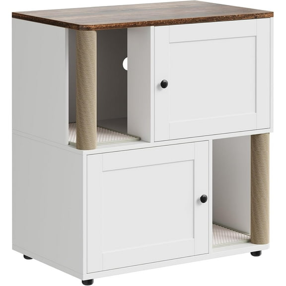 OUTGOODS Double Cat Litter Box Enclosure Furniture, Engineered Wood, Natural Finish