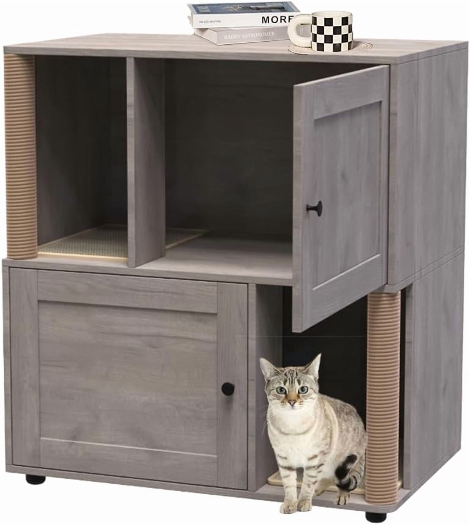 OUTGOODS Double Cat Litter Box Enclosure Furniture, Engineered Wood, Natural Finish