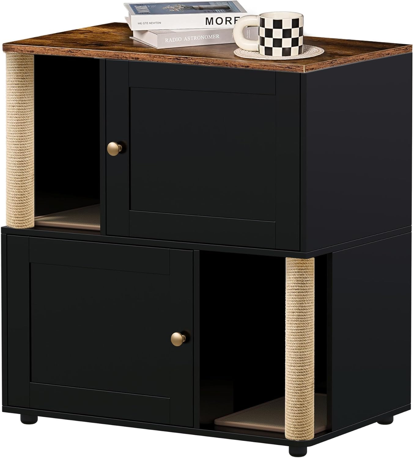 OUTGOODS Double Cat Litter Box Enclosure Furniture, Engineered Wood, Natural Finish