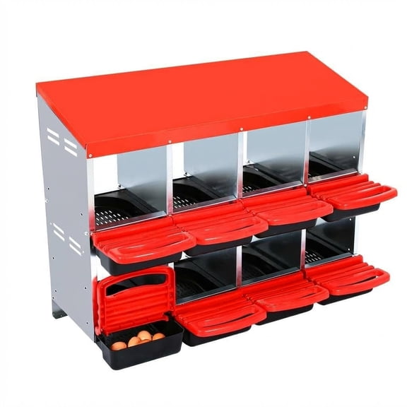 OUTGOODS Galvanized Steel Chicken Nesting Box – 8 Compartments, Roll-Away Design, Protective Lid, Easy Egg Laying & Collection, Ideal for Hens and Ducks