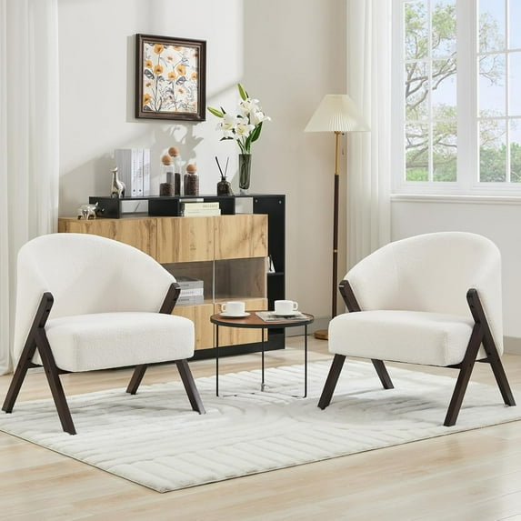 OUTGOODS Mid Century Accent Chair, Teddy Velvet/Linen/PU, Wood Frame, Multiple Colors