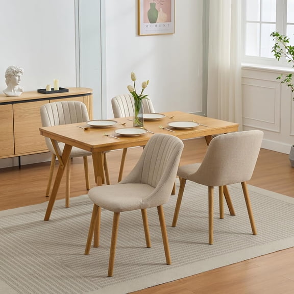 OUTGOODS Modern Dining Chairs Set of 4, Upholstered Fabric & Oak Legs, Gray/Beige