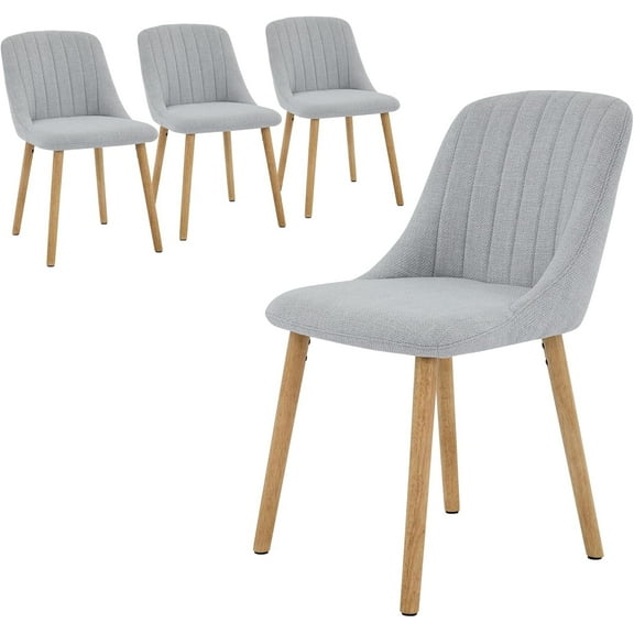 OUTGOODS Modern Dining Chairs Set of 4, Upholstered Fabric & Oak Legs, Gray/Beige