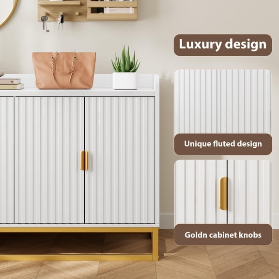 OUTGOODS Modern Fluted Sideboard Buffet Cabinet – 47.2" Credenza with 4 Doors, Adjustable Shelves, Media Console for Dining Room, Kitchen, Entryway, Living Room – White