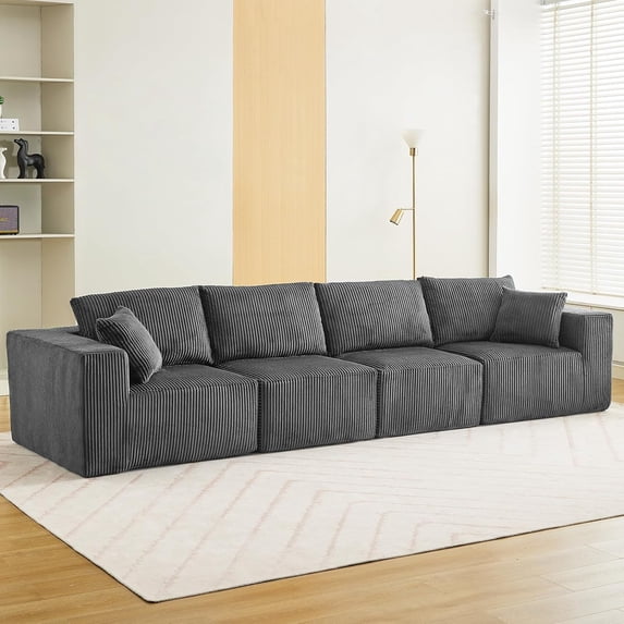 OUTGOODS Modular Cloud Sectional 137", 4-Seater Corduroy Sofa w/Sleeper, Gray