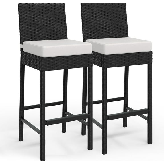 OUTGOODS Outdoor Bar Stools Set, PE Rattan w/ Cushions, Weatherproof Armless Bar Chairs
