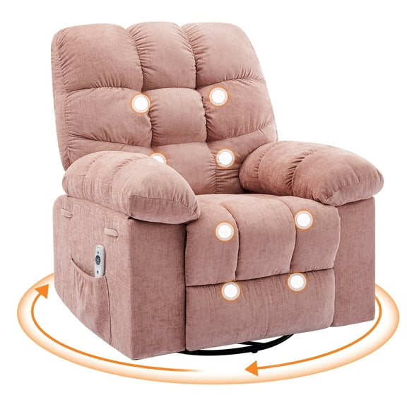 OUTGOODS Oversized Swivel Rocking Recliner, Massage & Heat, USB Charging, Linen Fabric